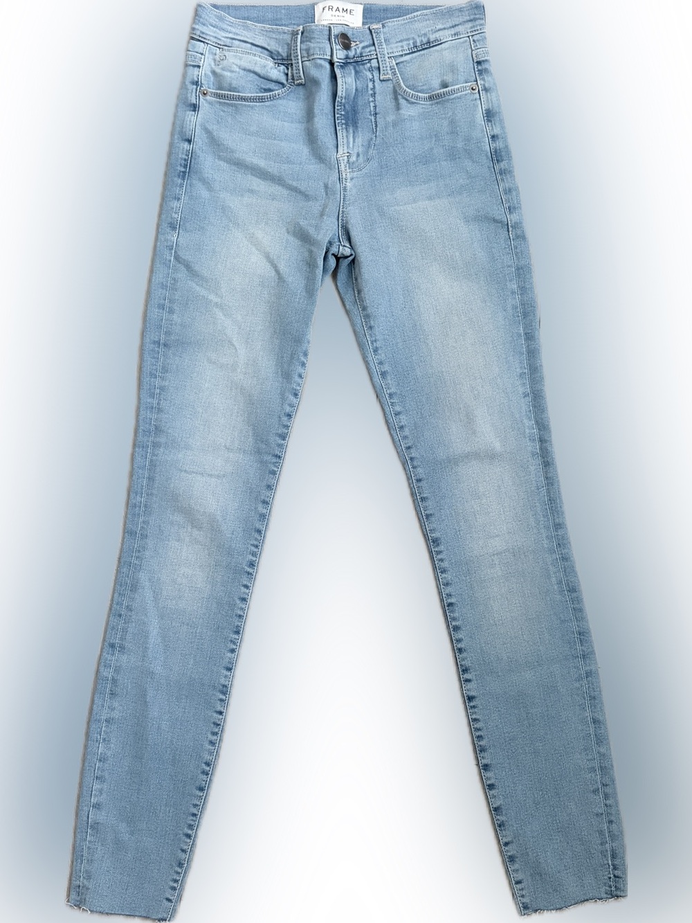 FRAME Le High Skinny Jeans Raw Hem Europa Light Wash Size 25